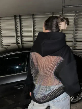 Backstage Crystal-Mesh Hoodie